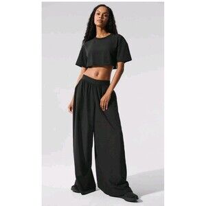 AIo Yoga Mesh Mirage Wide Leg Trouser Pants XS Perforated Lightweight Black